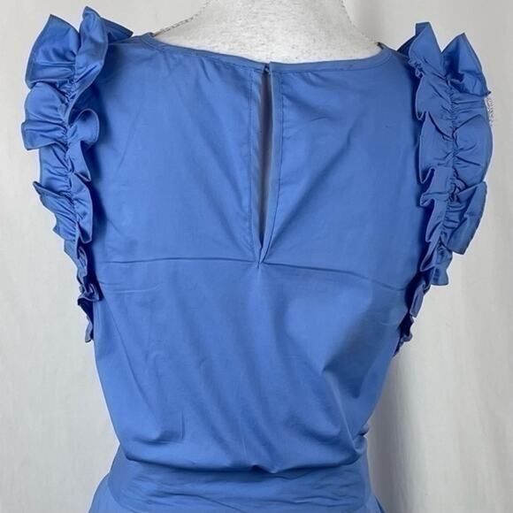 Michael Kors Azure‎ Blue Ruffled Dress With Fabric Belt NWOT Size XS - Picture 6 of 11
